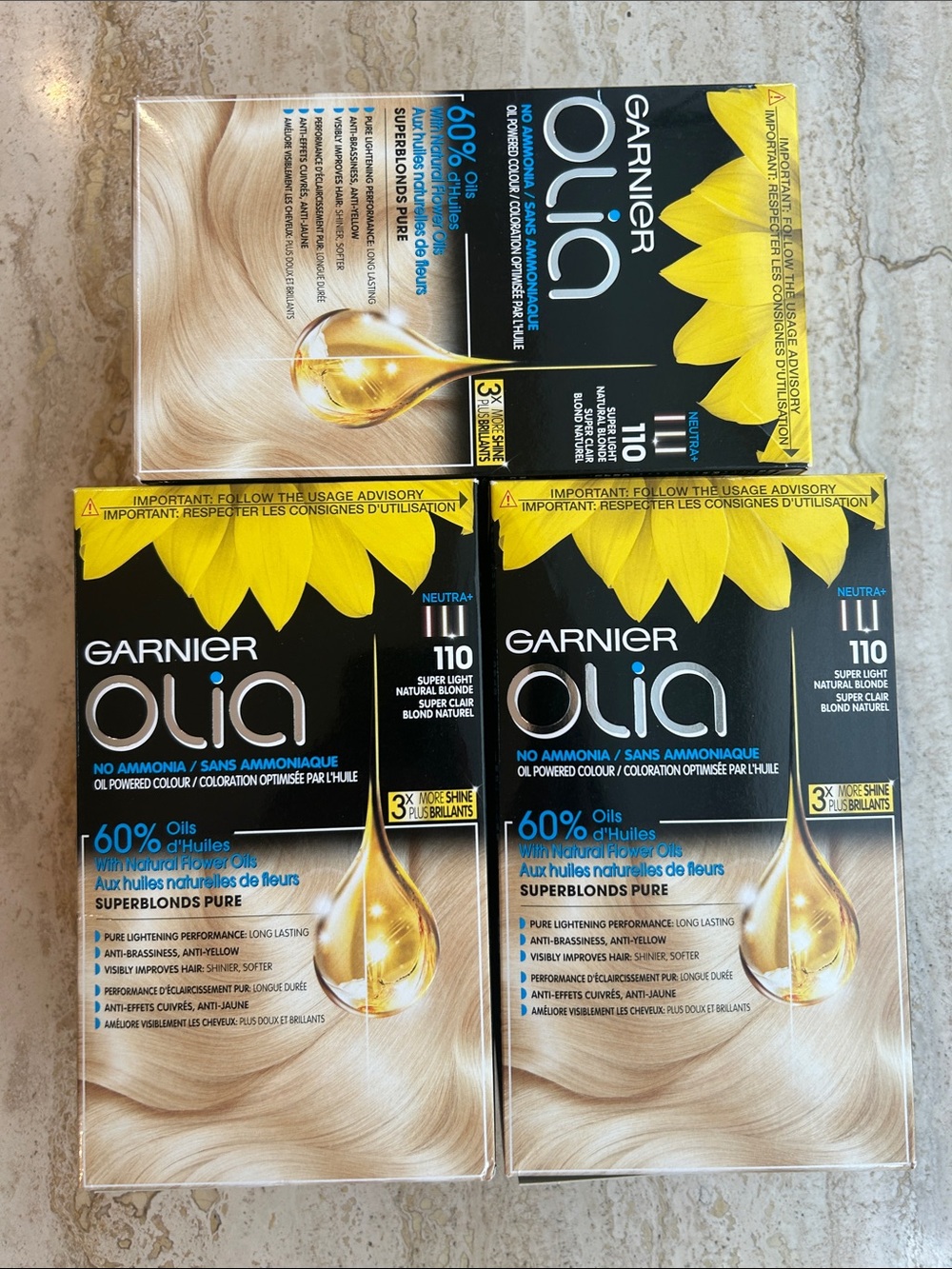 NEW 🆕 three Garnier Olia 110 Super Light Natural Blonde Hair Dye